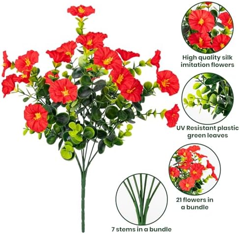 Artificial Faux Flowers for Outdoor 16 Bundles Fake Morning Glory,7Color - Image 3