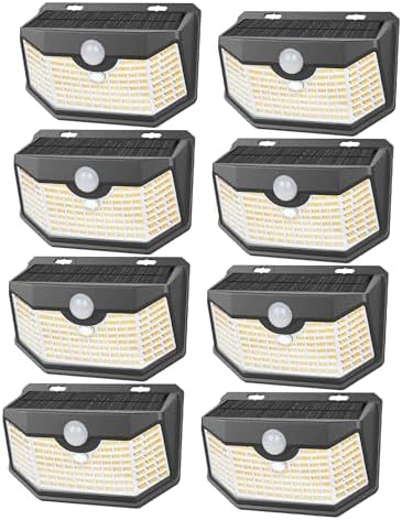HMCITY 120 LED Solar Lights Outdoor Motion Sensor, 8 Pack, Black Warm by LightingUpYourLife