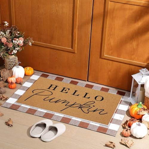 Tinideya 2 Pcs Fall Hello Pumpink Doormat Set for Front Porch Decor - Image 7