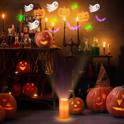 Baquler Halloween Projector Candle Ghost Projector Light Halloween Indoor Decoration Spooky Scary LED Flameless Candle Battery Operated Night Light with Remote and Timer Bedroom Home Decor Party Gift - Image 3