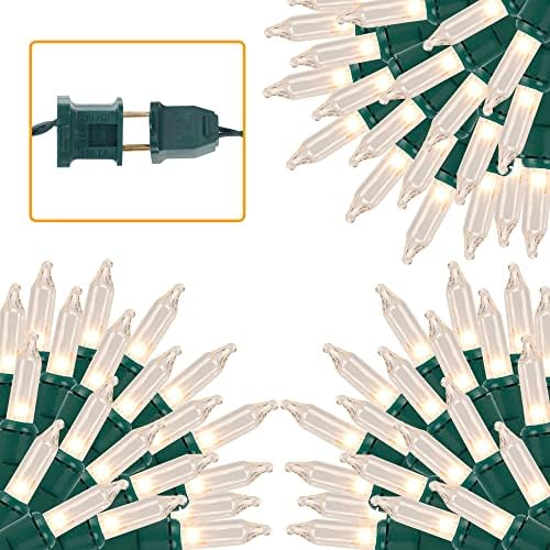 3 Sets Christmas Lights, 150 Count 33 FT Each Mini String Lights, Clear Green Wire Fairy Light, 120V UL Certified Connectable Xmas Tree Light for Holiday Patio Party Outdoor Decoration, Warm White by LJLNION