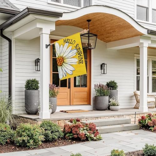 CROWNED BEAUTY Summer House Flag Daisy Double Sided 28x40 Inches Large Burlap Seasonal Welcome Yard Porch Decoration for Outside (Yellow) - Image 3