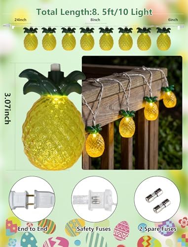 8.5Ft Pineapple String Lights, Hawaiian Beach Themed Party Lights with 10LED Warm White Waterproof Pineapple Fairy Lights, Tropical Decoration for Indoor Outdoor Party Bedroom Wedding Birthday Pool - Image 2