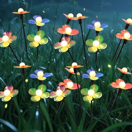 Solar Flower Lights Outdoor Waterproof 4 Pack of 6 LEDs Garden Solar Firefly Lights Decorative for Garden, Yard, Backyard by AureateHorizon