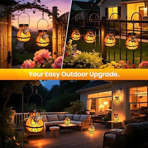 4 Pack Solar Lanterns Outdoor, Hummingbird Plastic Flickering Flame Lights, Hanging Solar Lantern Waterproof for Patio, Porch & Garden Decoration, Gifts for Women, Mom - Image 4