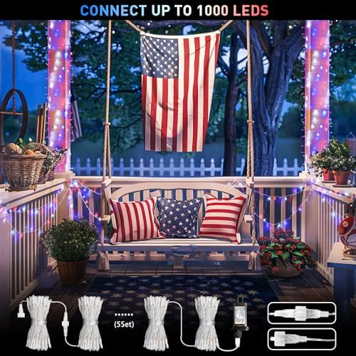 JMEXSUSS Red White and Blue Lights, 200 LED 4th of July Lights Plug in - Image 4