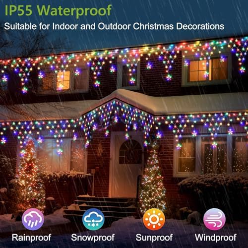 Christmas Lights Outdoor Decorations 218 LED 13.8ft Curtain Fairy Lights with 11 Drops, LED String Light Decor with 8 Modes for Party Holiday Christmas Home Indoor Outdoor Decor Star Multicolor - Image 3