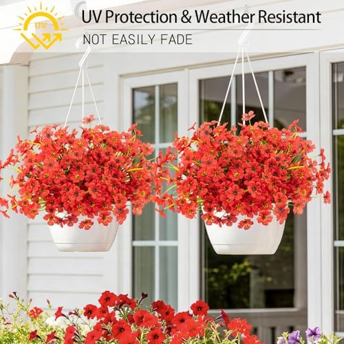 12 Bundles Red Artificial Flowers for Outdoors, UV Resistant Faux Plants - Image 2