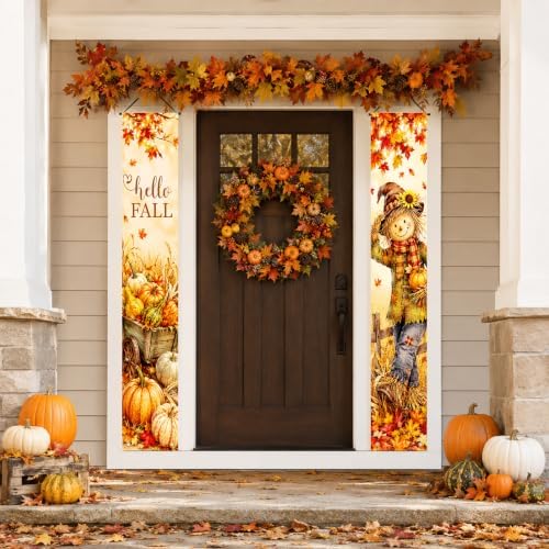 IVN Fall Scarecrow Harvest Wagon Porch Banners 12x71 Inch Set of 2 - Image 2
