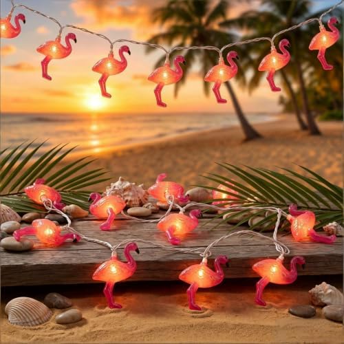 8.5Ft Flamingo LED String Lights Plug in, Summer Party Decorations with 10 Pink Flamingo Lights Waterproof, Outdoor Fairy String Lights UL Listed for Patio Wedding Hawaiian Tiki Luau Holiday Decor by Kivonfa