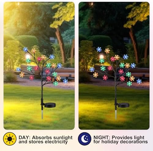 Glooglitter 8 Pcs Solar Christmas Snowflake Pathway Lights Outdoor Decorations 8 Modes 160 LED Solar Snowflake Stake Lights Waterproof 28" H Christmas Outside Decor for Garden Walkway Porch Yard - Image 4