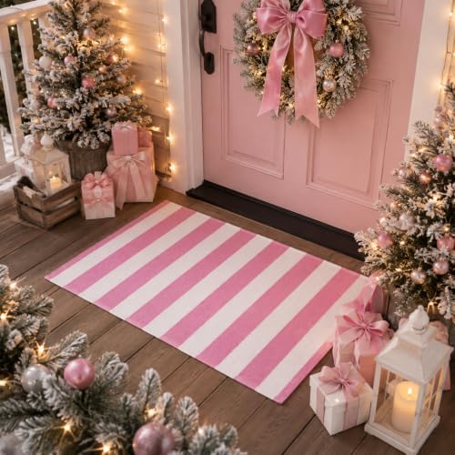 Duraaamo Christmas Pink Striped Rug 2' x 3' for Candyland Outdoor Decor - Image 2