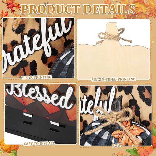 Soaoo Wood Fall Pumpkin Sign 11 Inch Blessed Grateful Thankful Centerpiece - Image 3