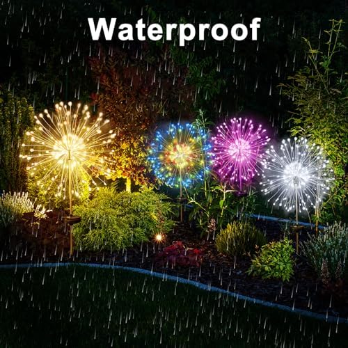 JJGoo Solar Firework Lights, 2 Pack 120 LEDs 2 Lighting Modes Solar Garden Lights Outdoor Waterproof for Yard Patio Walkway Pathway Party Wedding Christmas Decorative - Pink - Image 6