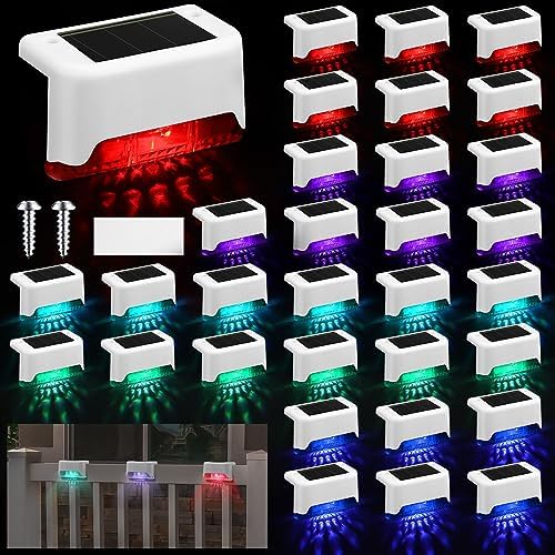 Geelin 32 Pcs Solar Deck Step Lights Outdoor, White Shell Multicolor Light by Geelin