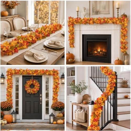 2 Pcs 6 FT Fall Garland for Mantle, Fall Decorations for Home - Image 7