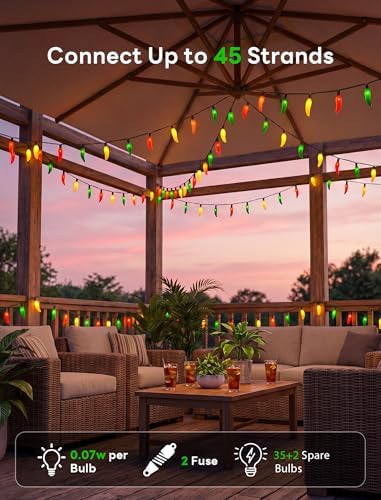 Oviejo Chili Pepper String Lights, 13.6FT Lights String with 35 Multicolor Chili, Christmas Pepper for Indoor Outdoor Garden Patio Christmas Party Carnival Decor, Green Wire - Image 3