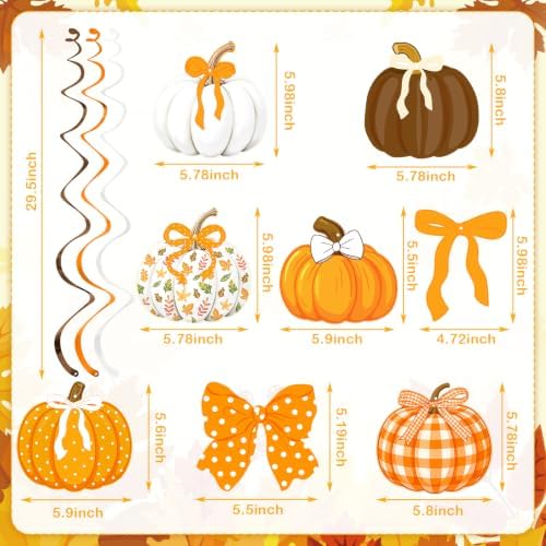 Bow Pumpkin Hanging Swirl Decorations, Fall Pumpkin Party Ceiling Streamers - Image 3