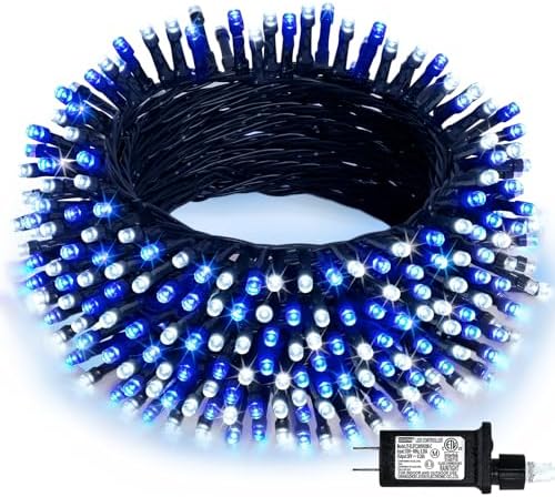 JMEXSUSS 66ft 200 LED Blue and White Christmas Lights, String Light Plug in by JMEXSUSS