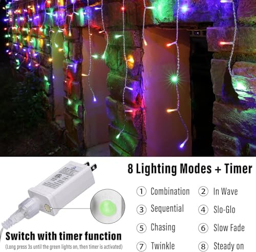 Joomer 19FT Christmas Icicle Lights Outdoor Connectable Multicolor - Image 2