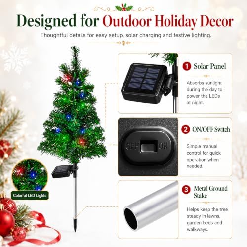FANFX Solar Christmas Tree Lights 2 Pack Outdoor Pathway Yard Holiday Decor - Image 3
