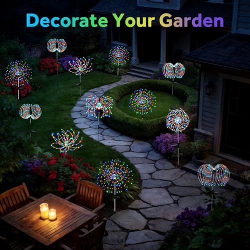 2 Pack 300LEDs Solar Garden Lights Outdoor, 8 Modes Firework Lights Outside - Image 7