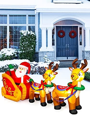 8 Feet Long Christmas Inflatables Elk, Kalolary Santa Sleigh Inflatable - Image 4