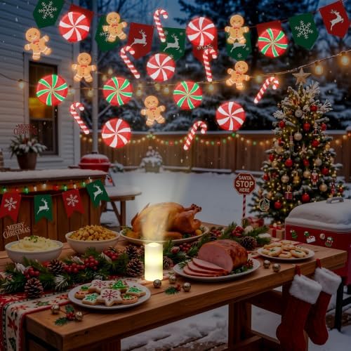 Baquler Christmas Flameless Candles Projector Indoor Candy Projector Light Holiday LED Candle Battery Operated Night Light with Remote Timer Gingerbread Peppermint Party Gift Room Home Decor - Image 5