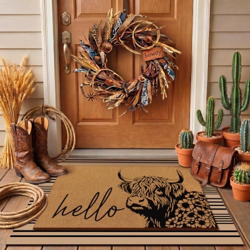 Drydiet 2 Pcs Highland Cow Layered Doormat Set, Farmhouse Welcome Mat by Drydiet