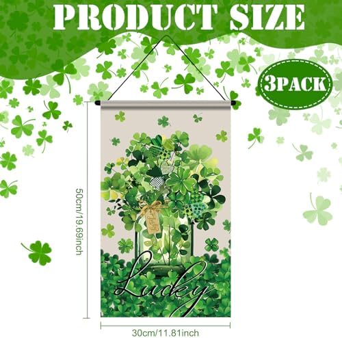 Tegeme 3 Pcs Happy St. Patrick's Day Banner Door Decoration St. Patricks Day Hanger Door Sign Green Shamrock Hanging Flag Ornaments for Irish Party Holiday Outdoor Indoor Home - Image 2