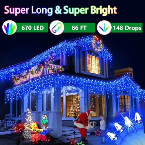 66FT 670 LED Christmas Lights 148 Ice Drops, 12 Lighting Modes and Timer - Image 2