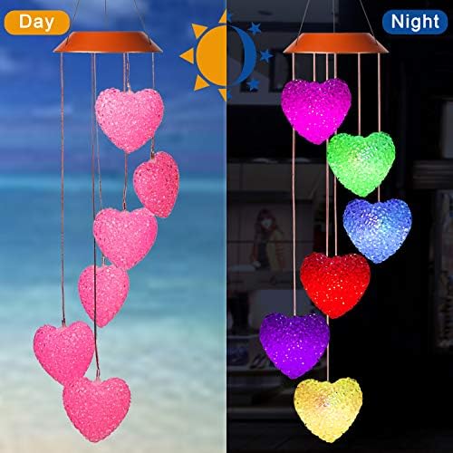 Loving Heart Solar Wind Chimes Outdoor Hanging - Waterproof Solar Powered LED Changing Lights Color Mobile Romantic Wind-Bell 6 Heart-Shaped Wind Chimes Gifts for Home, Party, Night Garden Decoration - Image 4