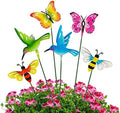 Juegoal 6 Pack Metal Yard Stakes Spring Decor, 15 Inch Outdoor Metal Colorful Butterfly Hummingbird & Bee Shaking Head Yard Art, Rust Proof Plant Sticks for Yard Lawn Pathway Patio Ornaments by Juegoal