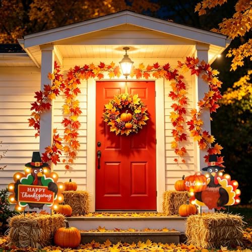 MUMTOP Thanksgiving Turkey Metal Garden Deocr Stake with LED Light Set of 2 - Image 6