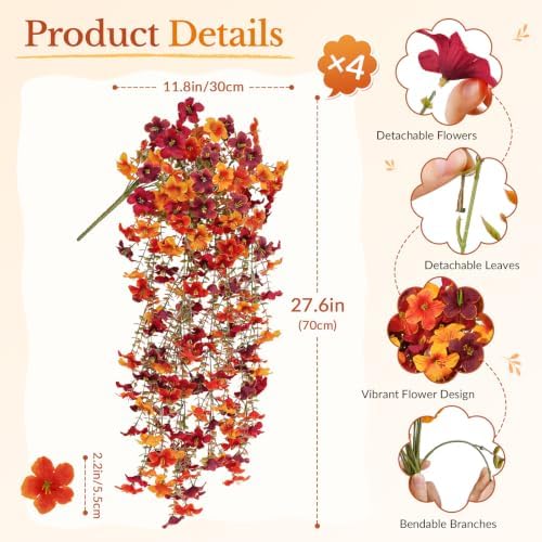 4 Pcs Upgrade Big Artificial Hanging Fall Flowers for Outdoors Decorations - Image 3