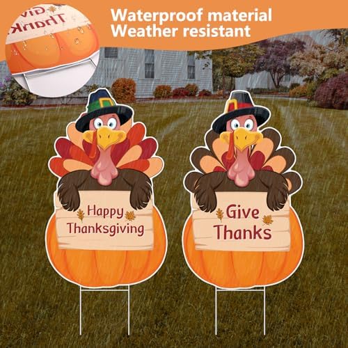 Thanksgiving Plastic Turkey Pumpkins Yard Signs 2pc with Stakes - Image 4