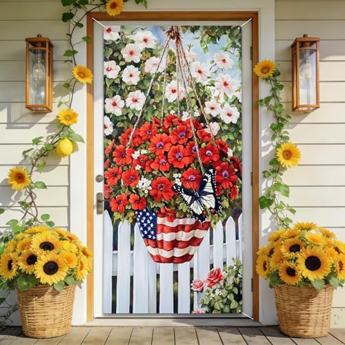 Patriotic Welcome Door Cover, 70.86" X 35.43" Door Banner by seewan