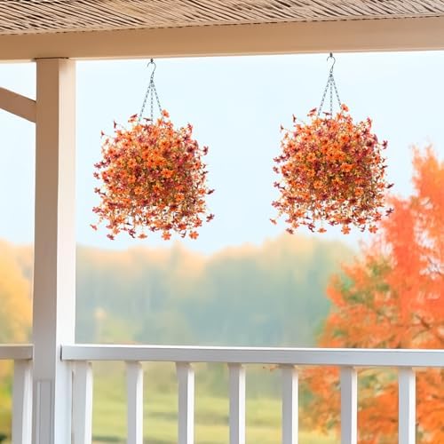 IINQCMY Artificial Flowers Fall Hanging Baskets Outdoors Fake Mums - Image 4