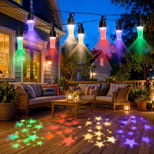 Vigdur Patio String Lights, 31.4FT Star Projector String Lights Connectable by Vigdur