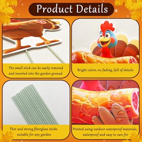 Thanksgiving Outdoor Yard Decorations, 7PCS Turkey Outdoor Yard Decor with Stakes, Fall Harvest Party Decorative Signs, Waterproof Lawn Yard Garden Sign for Thanksgiving Party Decoration - Image 3