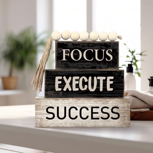 Yuntau 4 Pcs Motivational Desk Decor Wood Block Signs Focus Execute Success - Image 6