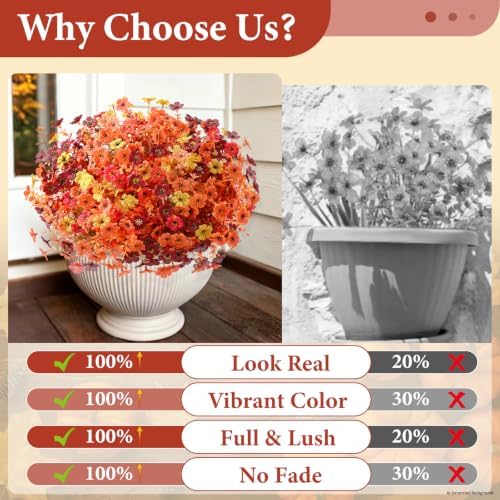 Yastouay Fake Mums, 24 Bundles UV Resistant Artificial Mums for Outdoors - Image 2