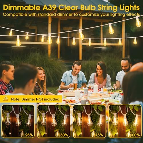 Larkvue 100FT Outdoor String Lights, Patio Light with 32 A39 Bulbs, White - Image 4