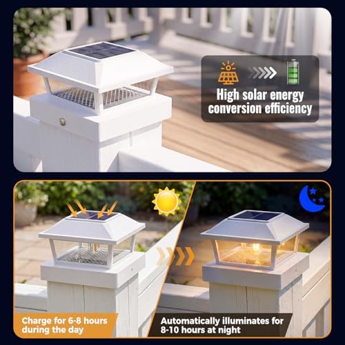 btfarm 4x4 Solar Post Cap Lights, 8 Pack Fence Deck Post Lights, White - Image 5