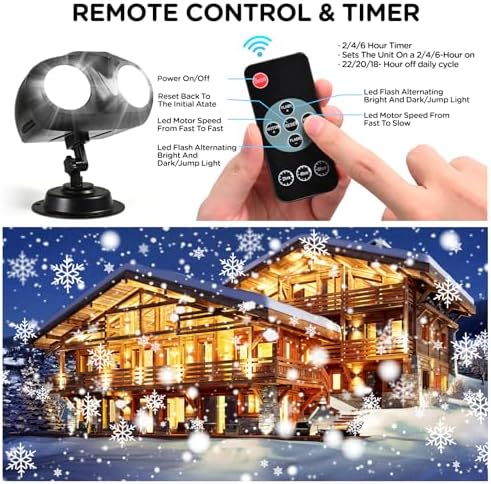Snowfall Christmas Light Projector,Snowflake Night Projection Lamp, IP65 Waterproof Outdoor LED Snow Spotlight for Holiday Party Home Decor Garden Light Projector, with Remote Control - Image 3