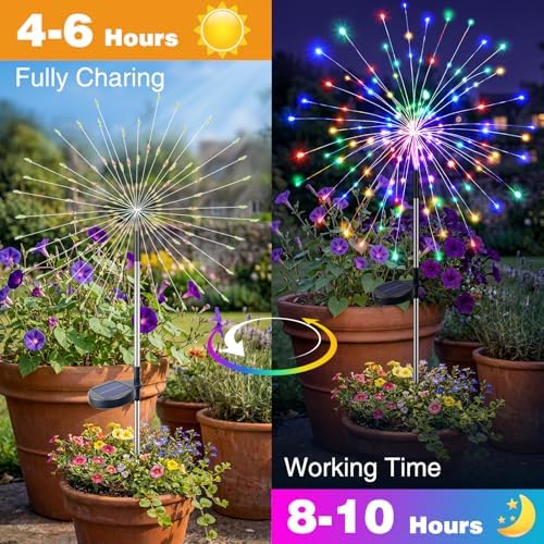 btfarm 4 Pack Solar Garden Lights Outdoor, 8 Modes Firework Lights Outside - Image 6