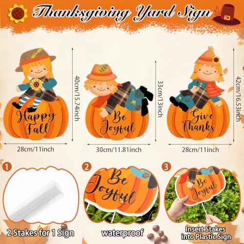 3Pcs Fall Yard Signs Decorations Thanksgiving Pumpkin Yard Stakes Outdoor - Image 2