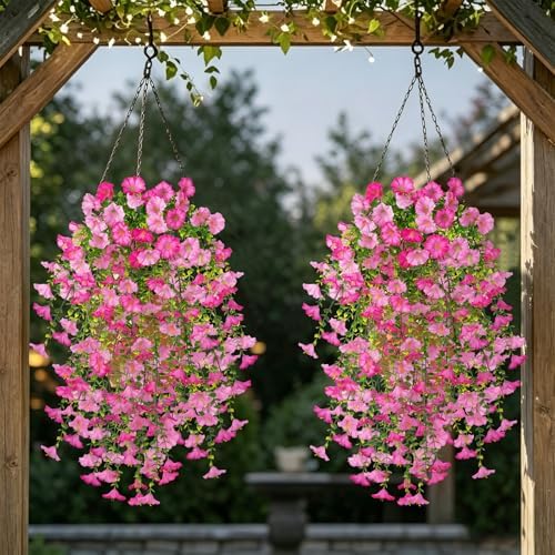 6 Pcs Artificial Hanging Flowers 30 Inch Gradient Pink Ombre Morning Glory Vines UV Resistant Fake Hanging Plants Silk Hanging Flowers for Outdoor Spring Summer Garden Window Box Home Decor - Image 5