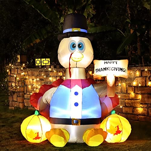 yosager Thanksgiving Inflatable Decorations, 6FT Lighted Happy Thanksgiving Inflatables Turkey with Pilgrim Hat, Blow Up with LED Lights, for Autumn Holiday Outdoor Home Lawn Garden Party Decor - Image 5