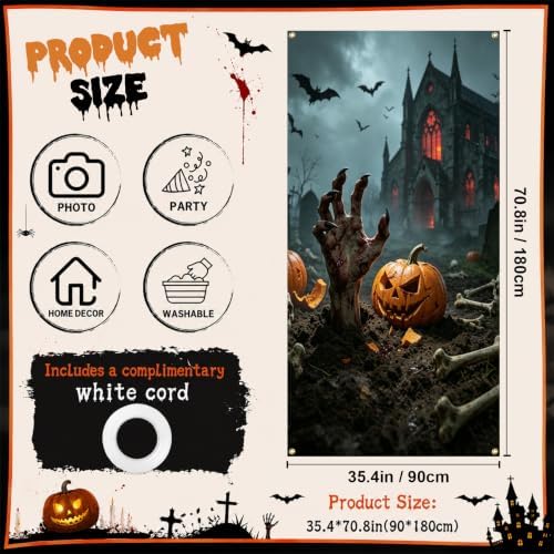 Halloween Door Cover, Fabric Front Door Porch Sign for Halloween Party - Image 2